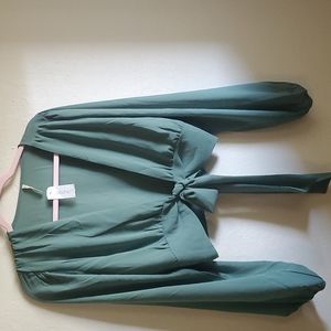 Sage green tie front top